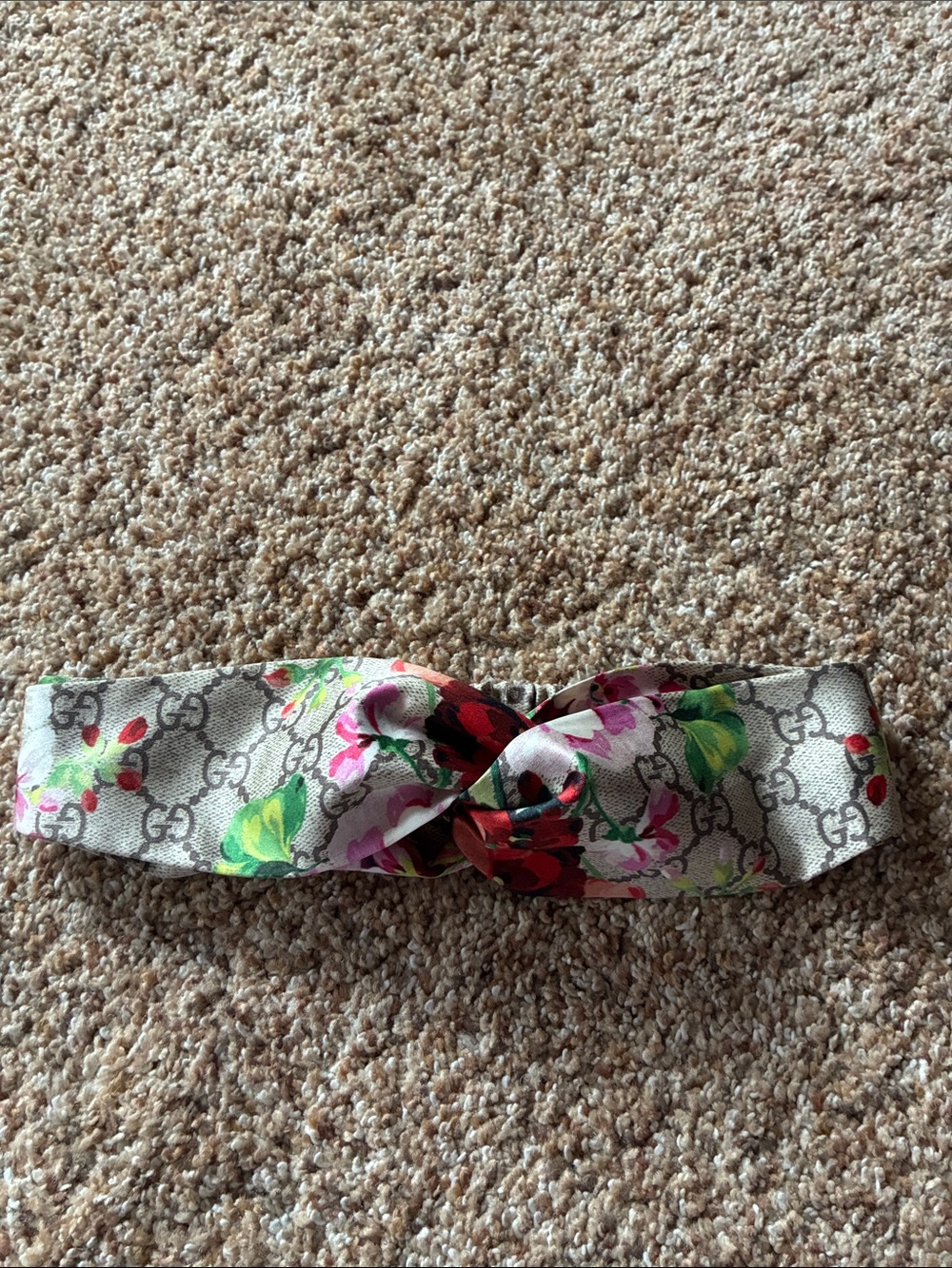 Gucci Floral GG Knot Headband - Beige with Pink, Red & Green